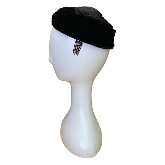 1950s Vintage Black Velvet Satin Cocktail Hat Christine Original Tilt Hat main image 4